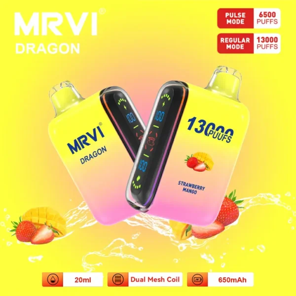 100 Original Mrvi Dragon 13000 Puffs Vaping 20ml E Liquid Dual Mesh Coil Engros Engangs Vape 12