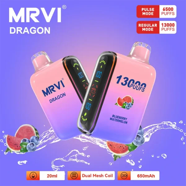 100 Original Mrvi Dragon 13000 Puffs Vaping 20ml E Liquid Dual Mesh Coil Engros Engangs Vape 3