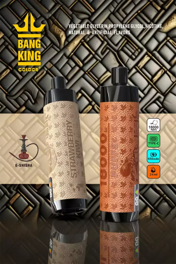 Bang King Shisha 18000 Puffs DTL Hookah Disposable Vape with Display 18K Puffs Vape Pen Electronic Cigarette Wholesale Vape Pen Bulk Buy 12 Flavors Big Cloud Type C 1