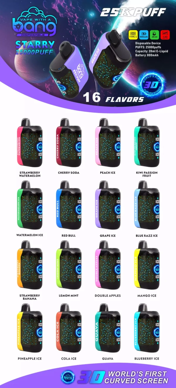 Bang STARRY 25000 Puffs 28ml E liquid Rechargeable Disposable Vape Wholesale Exciting Flavors 7 scaled 1