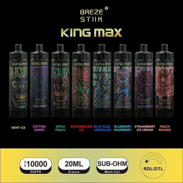 Breze Stiik King Max 10000 Puffs vienkartinis Vape Pen 20 ml talpos reguliuojamas oro srautas tinklelio ritė Didmeninė prekyba Nikotinu 0 1 3