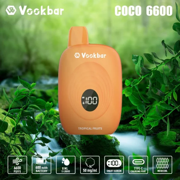 Original Factory Vookbar COCO 6600 Puffs Wholesale Disposable Vapes 3 Low Nicotine Rechargeable Digital Smart Sc 3