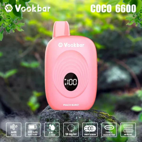 Original Factory Vookbar COCO 6600 Puffs Wholesale Disposable Vapes 3 Low Nicotine Rechargeable Digital Smart Screen 1