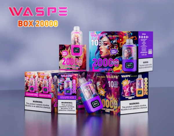 Wholesale WASPE 20000 PUFFS Dual Mesh Box Disposable Vape Pen with Dual Mesh Box and LCD Display Available in 0 2 3 5 Nicotine and 24ml Capaci 1