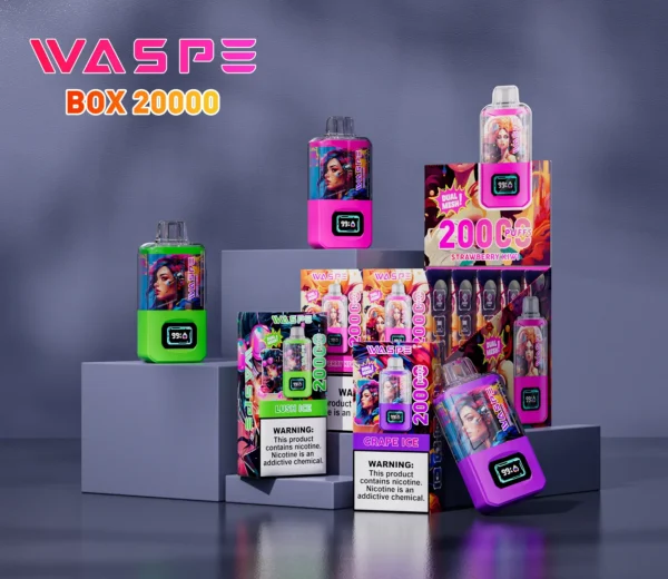 Wholesale WASPE 20000 PUFFS Dual Mesh Box Disposable Vape Pen with Dual Mesh Box and LCD Display Available in 0 2 3 5 Nicotine and 24ml Capaci 16