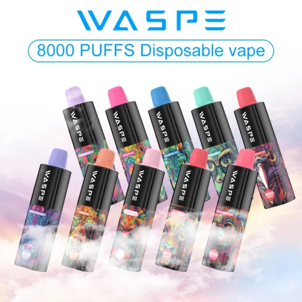 Wholesale Waspe 8000 Puffs Disposable Vape Pen with Multiple Nicotine 0 2 3 5 Levels 16ml Capacity Type C Rechargeable Battery 1