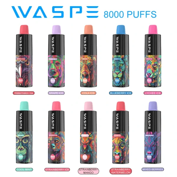 Wholesale Waspe 8000 Puffs Disposable Vape Pen with Multiple Nicotine 0 2 3 5 Levels 16ml Capacity Type C Rechargeable Battery 3