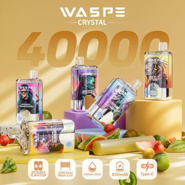 Best Price Waspe Crystal 40000 Puffs Disposable Vape With 0% 2% 5% Nicotine Rechargeable 850mAh 32ml E Liquid Bulk Purchase Direct From Manufacturer (26)