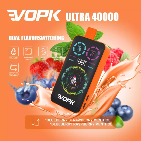 Durable VOPK ULTRA 40000 Puffs Disposable Vape Featuring Double Heating Wire and 36ML E-liquid Capacity Available for Wholesale Bulk Vapes (5)