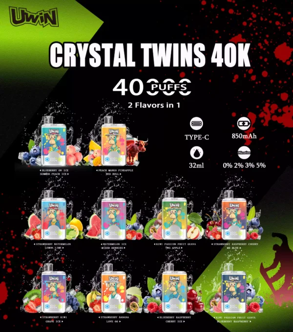 Exclusive Uwin Twins Crystal 40k Puffs Disposable Vape With 850mAh Rechargeable Battery 30ml Capacity And Mesh Coil For Bulk Purchase (1)