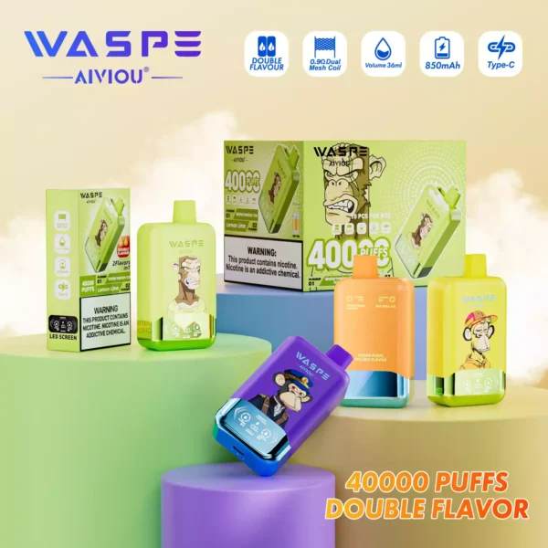 Latest WASPE Double Flavor 40K Puffs Disposable Vape with 0% 2% 5% Nicotine 850mAh Rechargeable Battery 36ml Prefilled Liquid Source Factory Direct Sale (15)