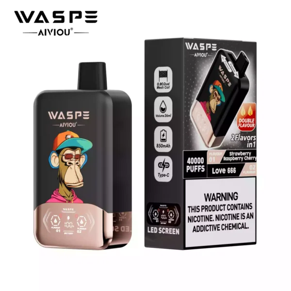 Latest WASPE Double Flavor 40K Puffs Disposable Vape with 0 2 5 Nicotine 850mAh Rechargeable Battery 36ml Prefilled Liquid Source Factory Direct Sale 20