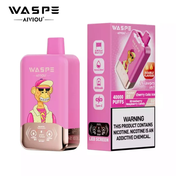 Latest WASPE Double Flavor 40K Puffs Disposable Vape with 0 2 5 Nicotine 850mAh Rechargeable Battery 36ml Prefilled Liquid Source Factory Direct Sale 24