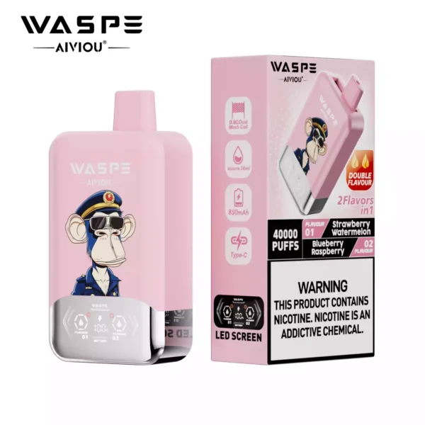 Latest WASPE Double Flavor 40K Puffs Disposable Vape with 0 2 5 Nicotine 850mAh Rechargeable Battery 36ml Prefilled Liquid Source Factory Direct Sale 26