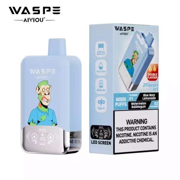 Latest WASPE Double Flavor 40K Puffs Disposable Vape with 0 2 5 Nicotine 850mAh Rechargeable Battery 36ml Prefilled Liquid Source Factory Direct Sale 28