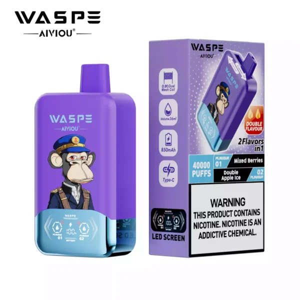 Latest WASPE Double Flavor 40K Puffs Disposable Vape with 0 2 5 Nicotine 850mAh Rechargeable Battery 36ml Prefilled Liquid Source Factory Direct Sale 31