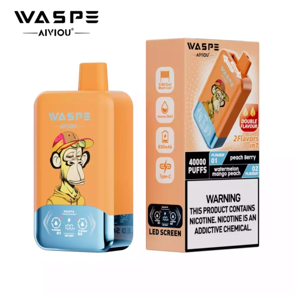 Latest WASPE Double Flavor 40K Puffs Disposable Vape with 0 2 5 Nicotine 850mAh Rechargeable Battery 36ml Prefilled Liquid Source Factory Direct Sale 32