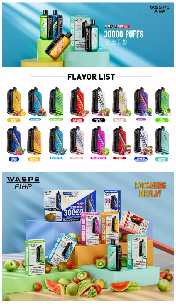 Trending Waspe 30000 Puffs Disposable Vape with 0% 2% 5% Nicotine Rechargeable 850mAh Battery and LED Display Bulk Wholesale from Manufacturer (1)